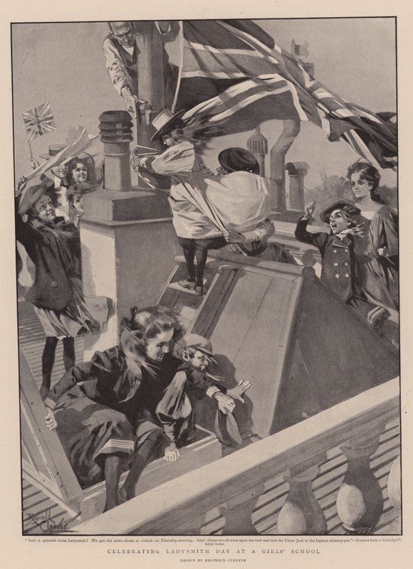 Celebração do Dia de Ladysmith numa escola de raparigas (litografia) de Reginald Thomas Cleaver