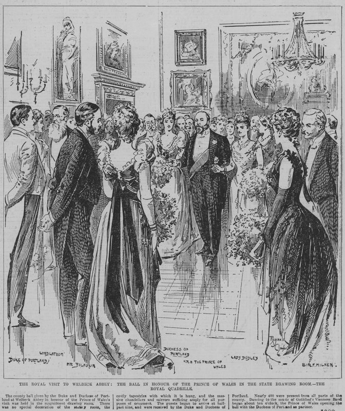 Dança da Quadrilha Real no baile realizado em honra do Príncipe de Gales na sala de visitas de Welbeck Abbey, Nottinghamshire de Reginald Thomas Cleaver
