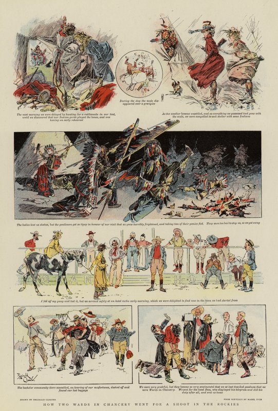 Como duas alas da Chancelaria foram dar um tiro nas Montanhas Rochosas (litografia a cores) de Reginald Thomas Cleaver