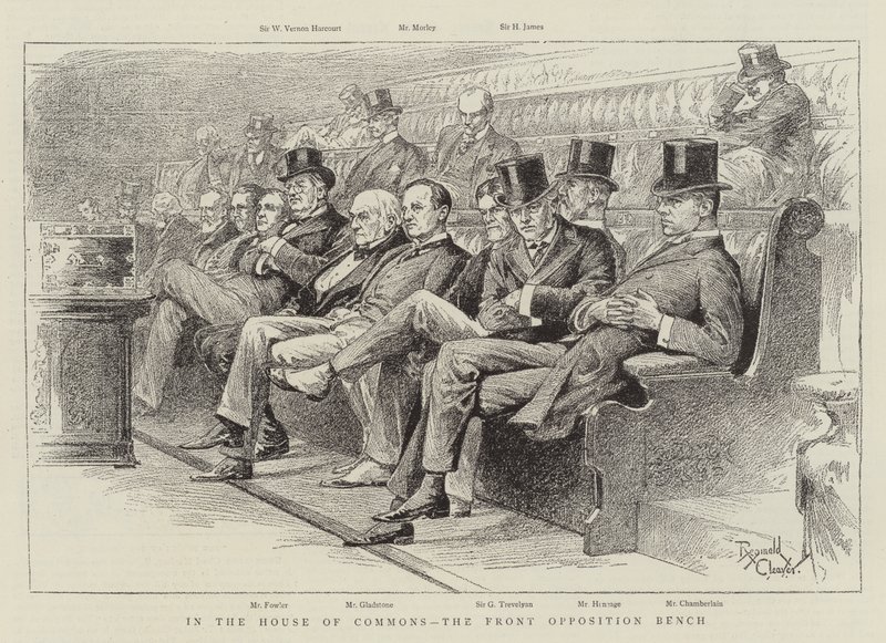Na Câmara dos Comuns, a Bancada da Frente da Oposição (litografia) de Reginald Thomas Cleaver