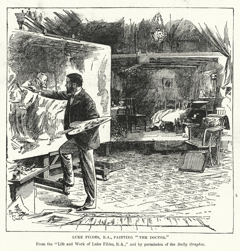 Luke Fildes, RA, pintando O Doutor (litografia) de Reginald Thomas Cleaver