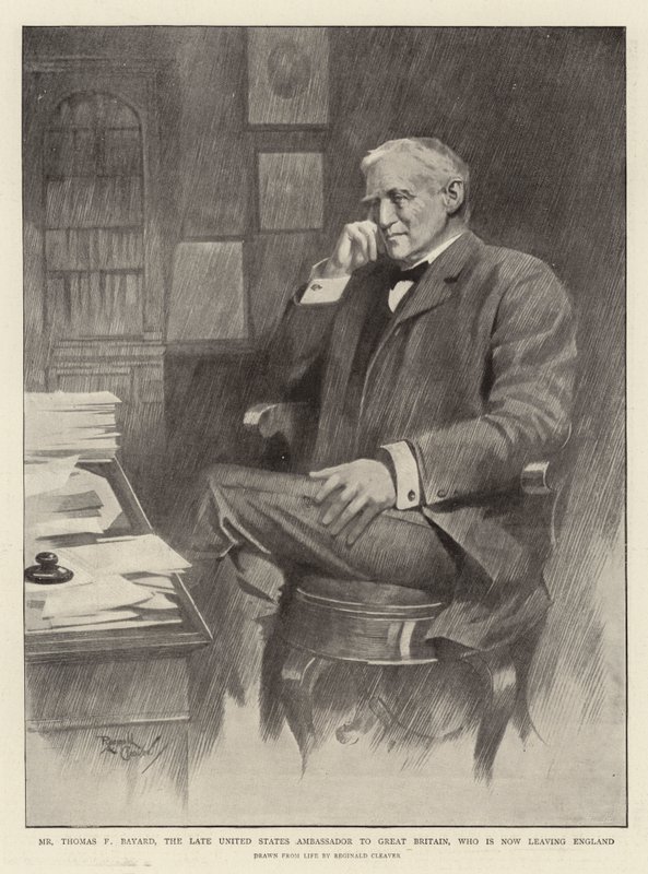 Thomas F. Bayard, falecido embaixador dos Estados Unidos na Grã-Bretanha, que deixa agora a Inglaterra (litografia) de Reginald Thomas Cleaver
