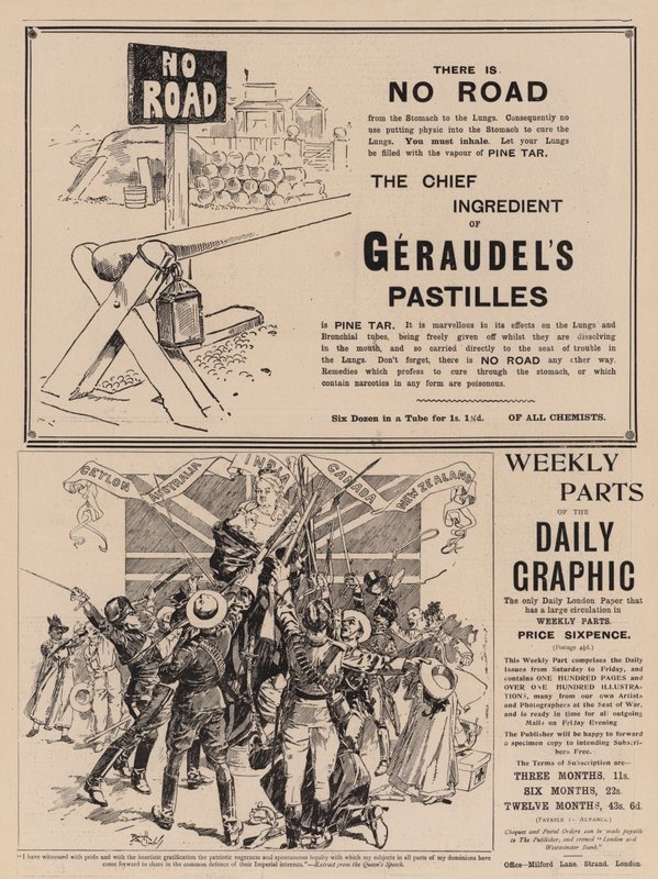 Página de anúncios (gravura) de Reginald Thomas Cleaver