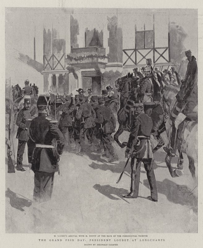Dia do Grande Prémio, Presidente Loubet em Longchamps (litografia) de Reginald Thomas Cleaver