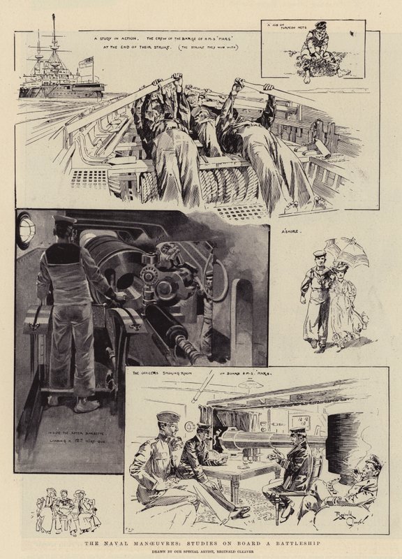As manobras navais, estudos a bordo de um navio de guerra (litografia) de Reginald Thomas Cleaver