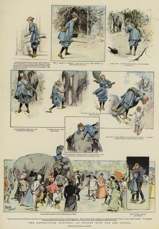 A caçadora infeliz, um episódio com arma e câmara (cromolitho) de Reginald Thomas Cleaver
