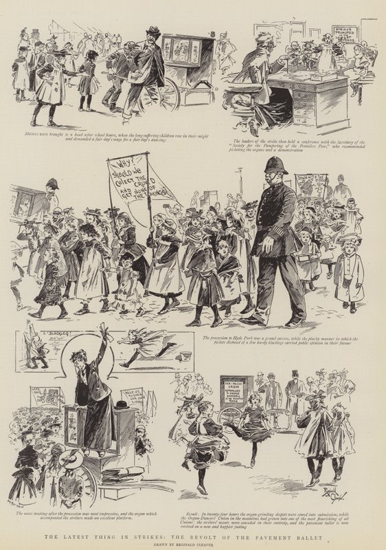 A última novidade em matéria de greves, a revolta do ballet do pavimento (gravura) de Reginald Thomas Cleaver