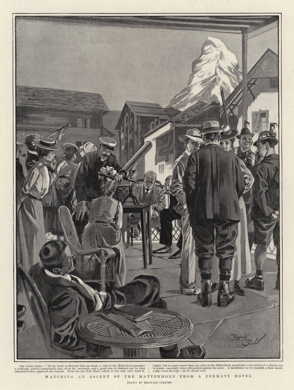 Observar a subida do Matterhorn a partir de um hotel de Zermatt (litografia) de Reginald Thomas Cleaver