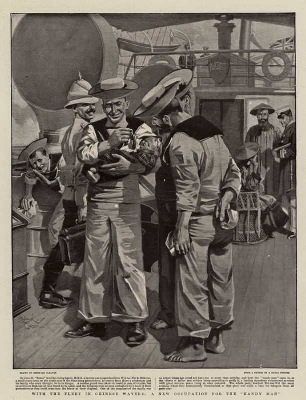 Com a frota em águas chinesas, uma nova ocupação para o "Handy Man" (litografia) de Reginald Thomas Cleaver