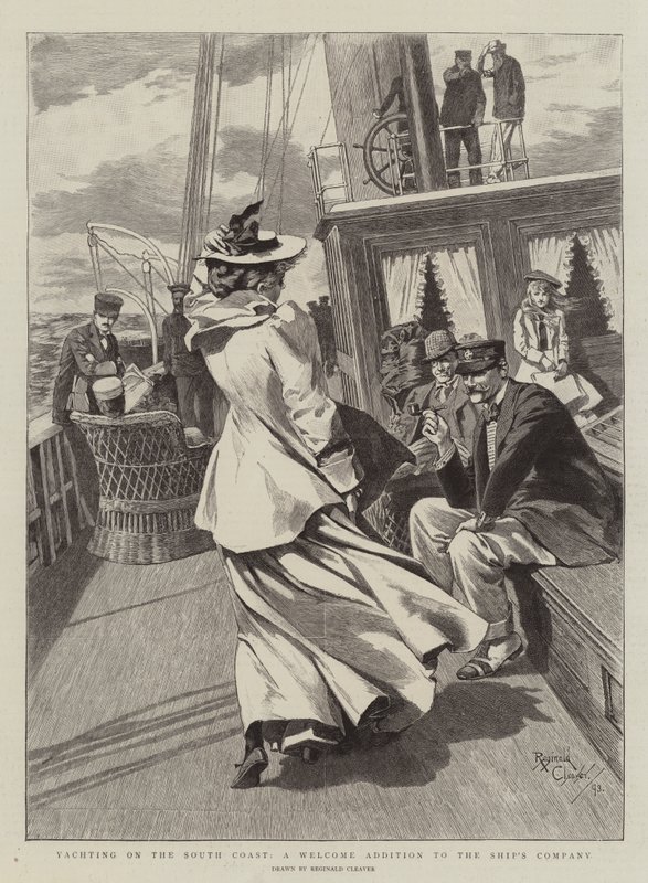 Iatismo na costa sul, uma adição bem-vinda à companhia de navios (gravura) de Reginald Thomas Cleaver