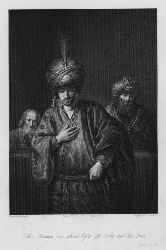 Condenação de Haman, Esther VII, 6 (gravura) de Rembrandt Harmensz. van Rijn (after)