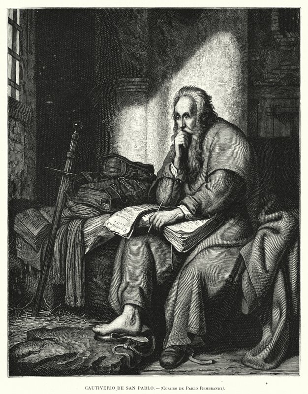 São Paulo na Prisão (litho) de Rembrandt Harmensz. van Rijn (after)