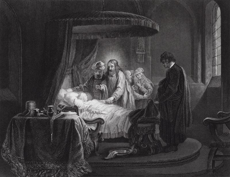 A ressurreição da filha de Jairo, Marcos, cap. V, versículos 35 e 42 (gravura) de Rembrandt Harmensz. van Rijn (after)