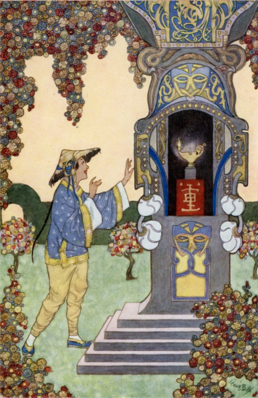 Aladdin Encontra a Lâmpada (cor litho) de René Bull