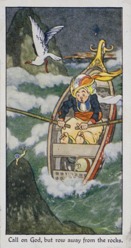 Provérbio Oriental: Chama a Deus, mas rema longe das rochas (cor litho) de René Bull