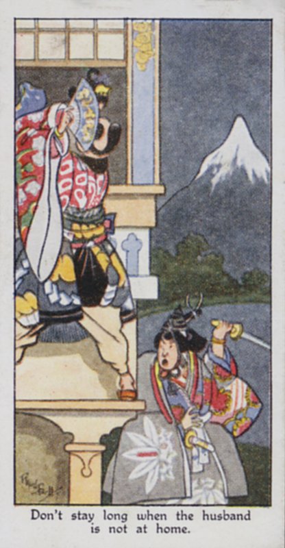 Provérbio Oriental: Não fique muito tempo quando o marido não está em casa (cor litho) de René Bull