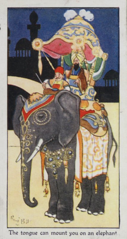 Provérbio Oriental: A língua pode montá-lo em um elefante (cor litho) de René Bull