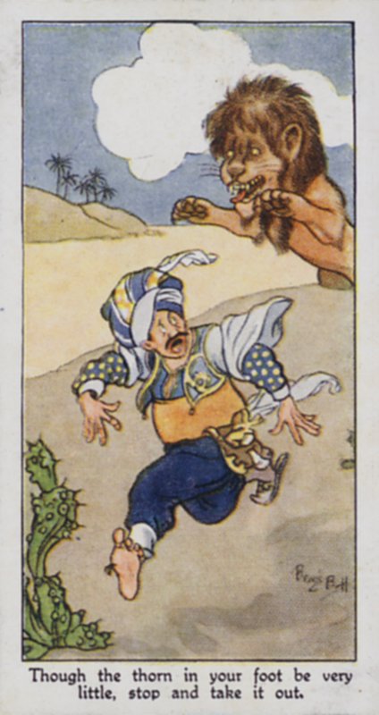 Provérbio Oriental: Embora o espinho no seu pé seja muito pequeno, pare e tire-o (cor litho) de René Bull