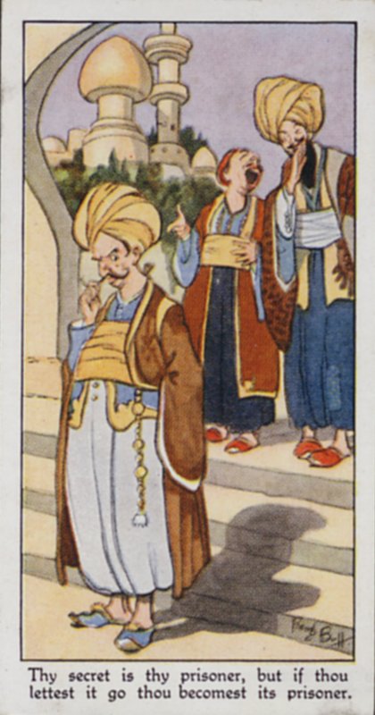 Provérbio Oriental: O teu segredo é o teu prisioneiro, mas se o deixares ir, tornas-te seu prisioneiro (cor litho). de René Bull
