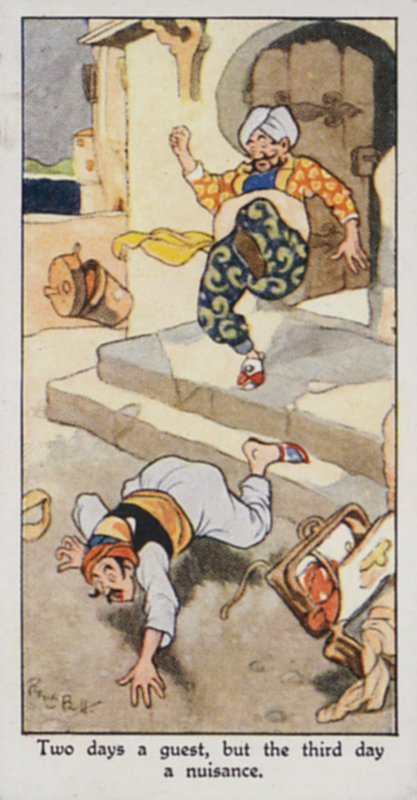 Provérbio Oriental: Dois dias um convidado, mas o terceiro dia um incómodo (cor litho) de René Bull