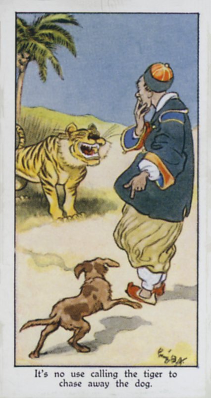 Não adianta chamar o tigre para afugentar o cão (cor litho) de René Bull