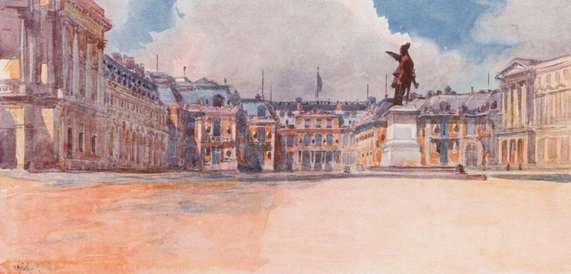 Palácio, de, versalhes, lado, enfrentando, a, cortes, versalhes de Rene Binet