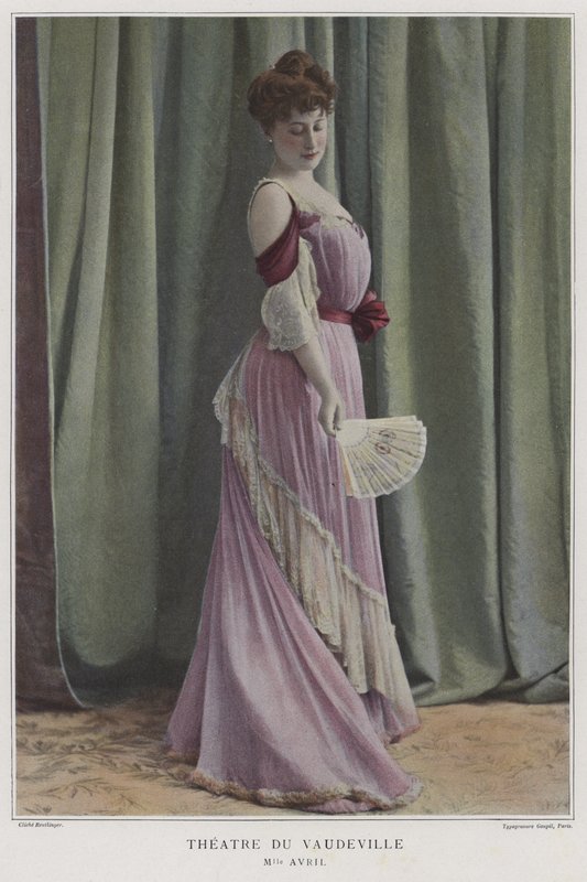 Mademoiselle Avril, atriz francesa (foto colorida) de Reutlinger Studio