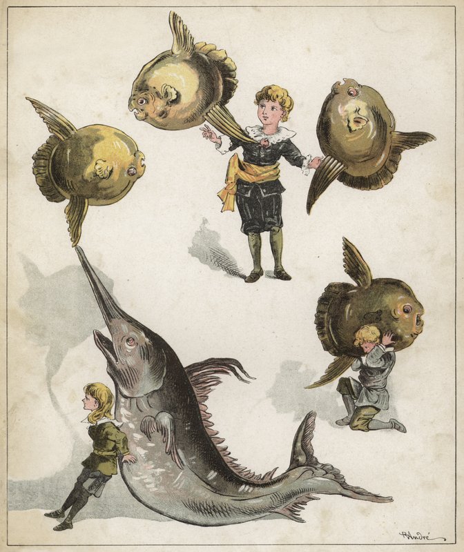 Ginástica de peixe (cromolitho) de Richard Andre