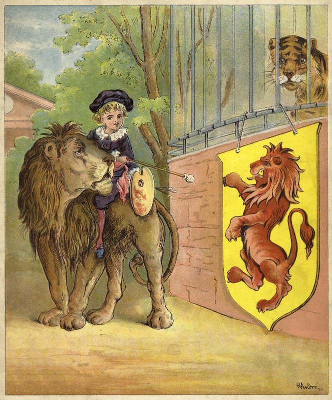 Montando um leão (chromolitho) de Richard Andre