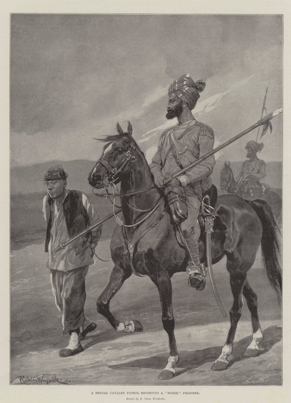 Uma Patrulha de Cavalaria de Bengala escoltando um Prisioneiro de Boxeador de Richard Caton Woodville junior