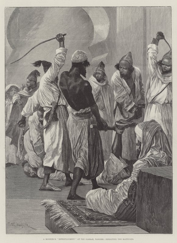 Uma manhã de entretenimento no Kasbah, Tânger, infligindo o Bastinado de Richard Caton Woodville junior