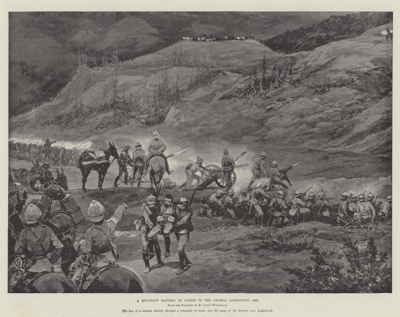 Uma Bateria de Montanha em Ação na Expedição Chitral, 1895 de Richard Caton Woodville junior