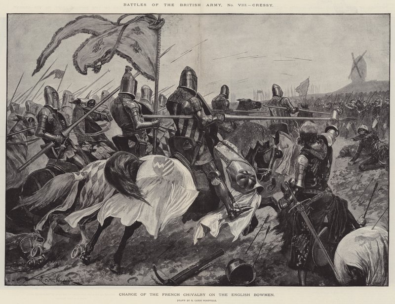 Batalhas do exército britânico, Cressy, acusação de cavalheirismo francês sobre o arqueiro inglês de Richard Caton Woodville junior