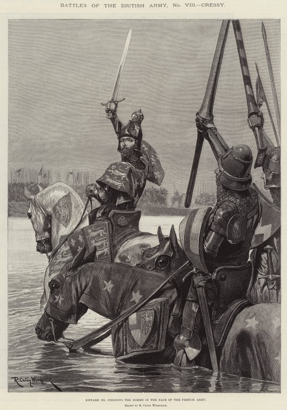 Batalhas do exército britânico, Cressy, Edward III cruzando o Somme na face do exército francês de Richard Caton Woodville junior