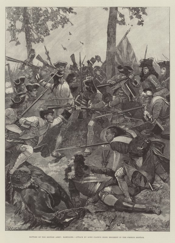 Batalhas do exército britânico, Ramillies, ataque pelo regimento irlandês de Lord Clare no serviço francês de Richard Caton Woodville junior