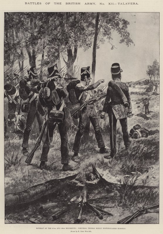 Batalhas do Exército Britânico, Talavera, Retiro dos 87º e 88º Regimentos, o cabo Thomas Kelly distingue-se de Richard Caton Woodville junior