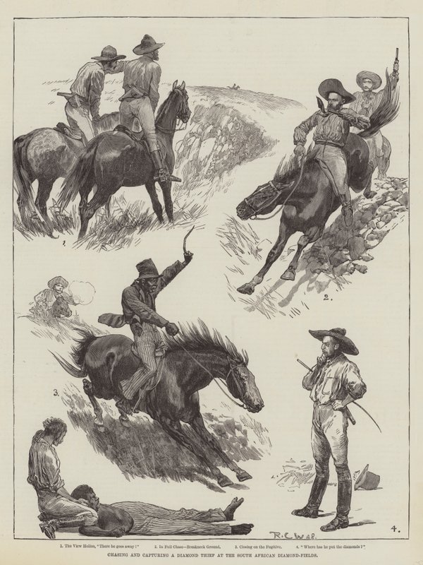 Perseguindo e capturando um Ladrão de Diamantes nos Campos de Diamantes da África do Sul de Richard Caton Woodville junior
