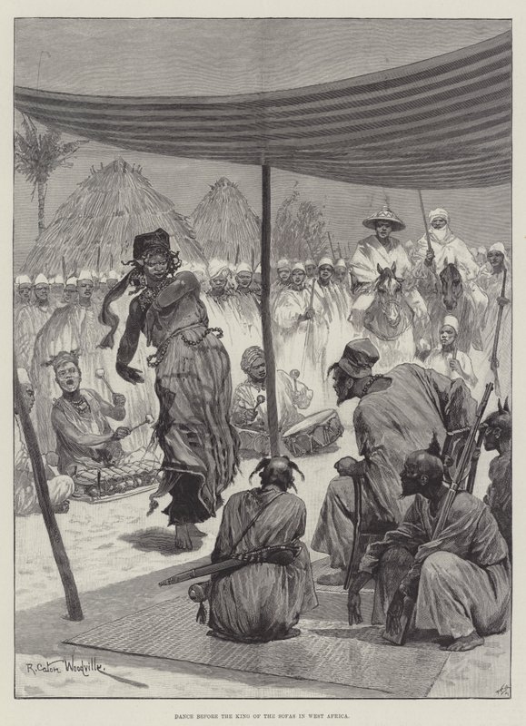 Dance antes do rei dos sofás na África Ocidental de Richard Caton Woodville junior
