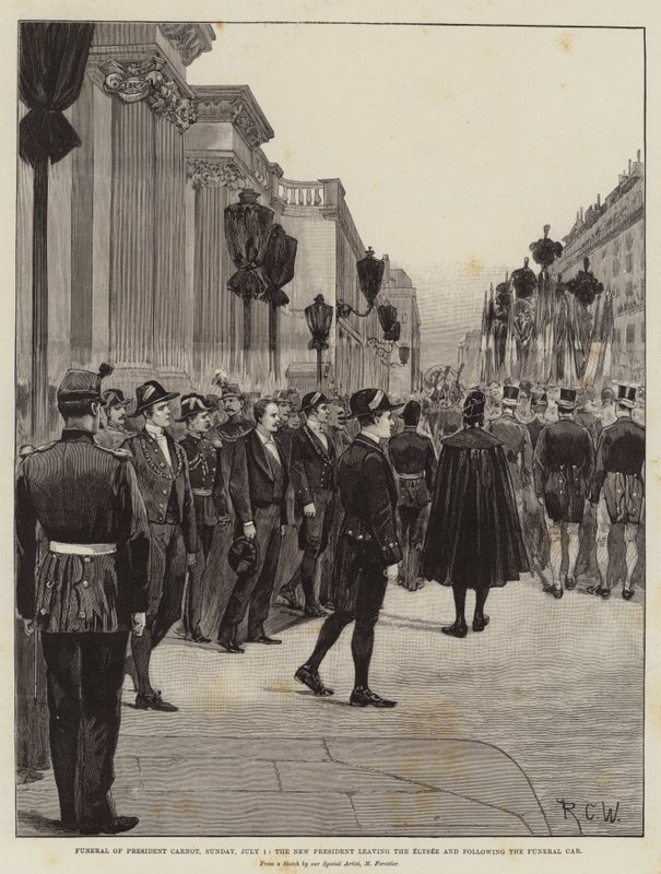 Funeral do Presidente Carnot, domingo, 1 de julho, o novo presidente deixando o Elysee e seguindo o carro fúnebre de Richard Caton Woodville junior