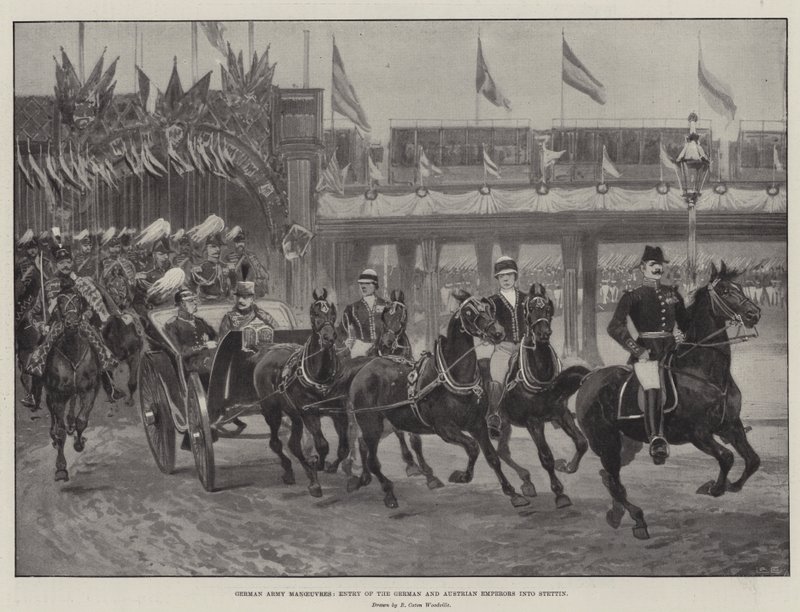 Manobras do exército alemão, entrada dos imperadores alemães e austríacos em Stettin de Richard Caton Woodville junior