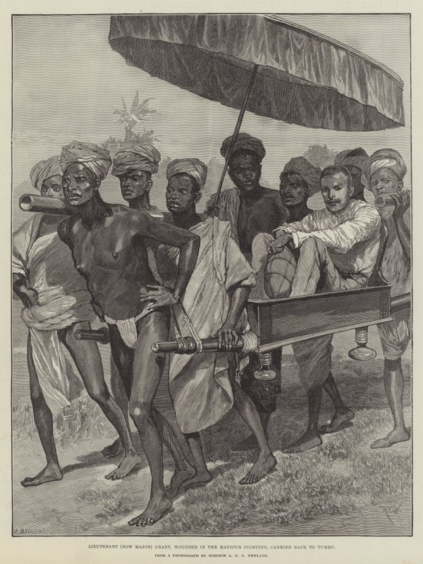 Tenente (agora Major) Grant, ferido no Manipur Fighting, levado de volta para Tummu de Richard Caton Woodville junior