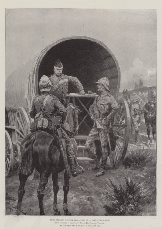 Lord Roberts escrevendo Despatches in a Transport-Wagon de Richard Caton Woodville junior