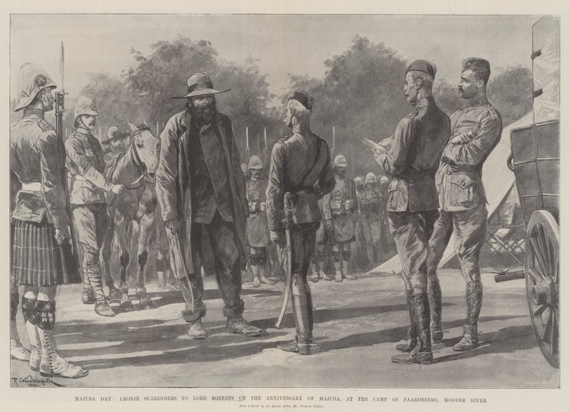Majuba Day, Cronje se rende a Lord Roberts no aniversário de Majuba, no acampamento de Paardeberg, rio Modder de Richard Caton Woodville junior