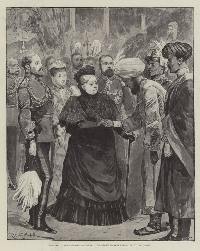 Abertura do Instituto Imperial, os Príncipes Indianos apresentados à Rainha de Richard Caton Woodville junior