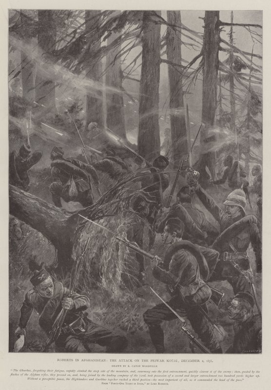 Roberts no Afeganistão, o ataque ao Peiwar Kotai, 2 de dezembro de 1878 de Richard Caton Woodville junior
