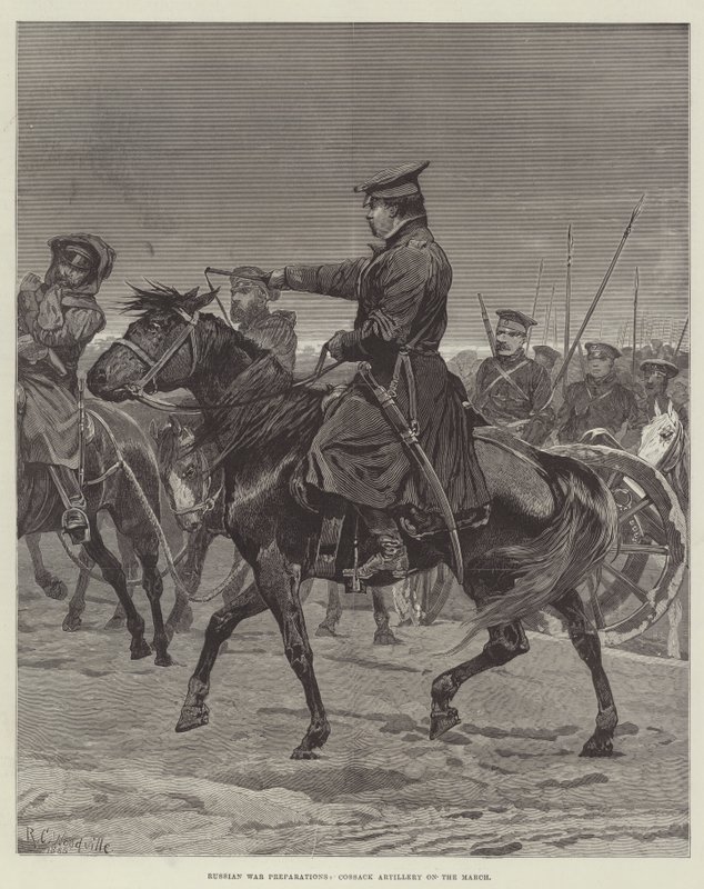 Preparativos para a Guerra da Rússia, Artilharia cossaca no mês de março de Richard Caton Woodville junior