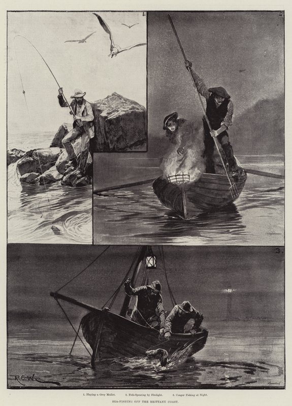 Pesca marítima na costa da Bretanha de Richard Caton Woodville junior