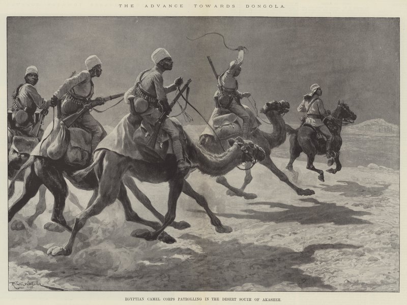 O avanço em direção a Dongola, corpo de camelos egípcios patrulhando no deserto ao sul de Akasheh de Richard Caton Woodville junior