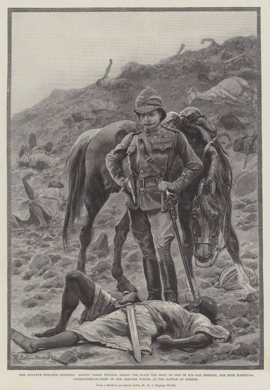 O avanço para Dongola, Slain Pasha, encontrando entre os mortos o corpo de um de seus velhos amigos, o emir Hammuda, comandante em chefe das forças dervixes na Batalha de Ferket. de Richard Caton Woodville junior