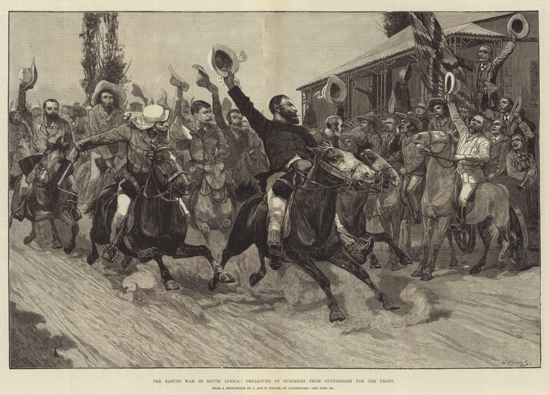 A guerra de Basuto na África do Sul, partida de Burghers de Outshoorn para a frente de Richard Caton Woodville junior
